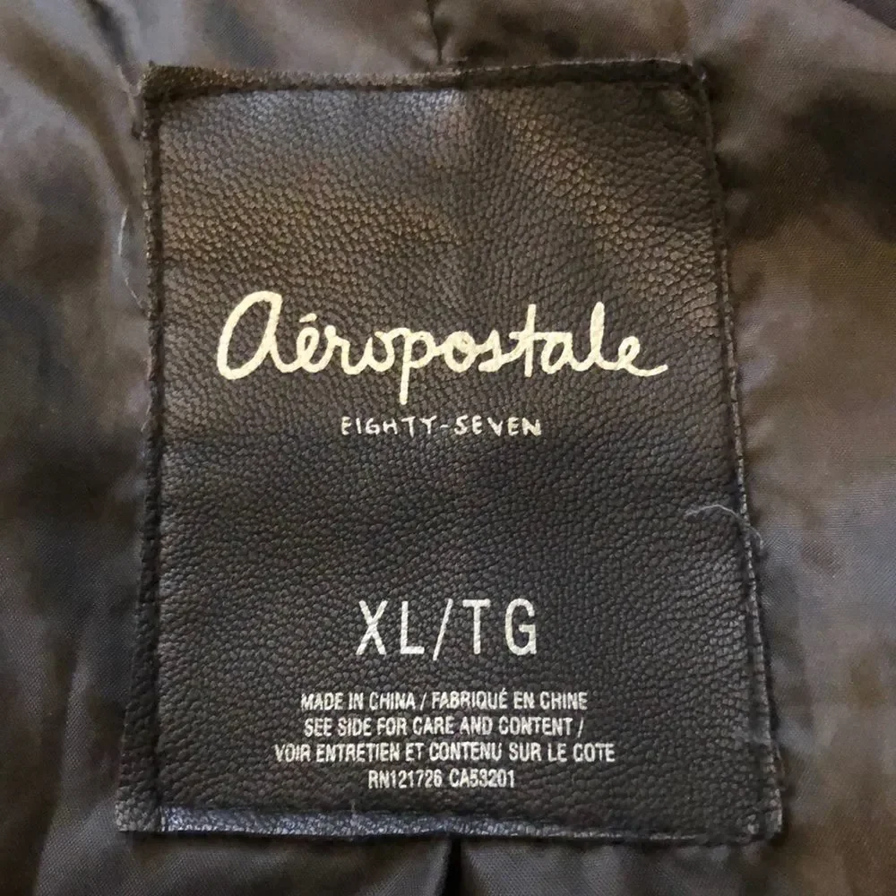 Aeropostale Black Faux Leather Quilted Moto Jacket Juniors XL - Picture 8 of 10